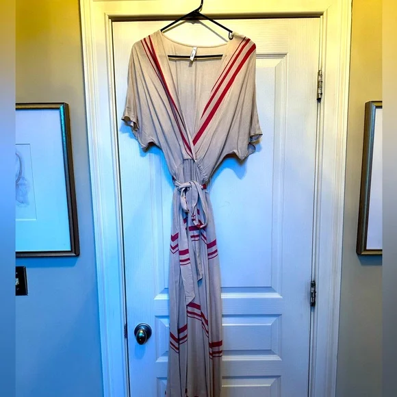 Mango Dresses Mng Suit Wrap Dress Khaki With Red Stripes Size